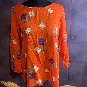 Beautiful Orange Sheer Floral Blouse